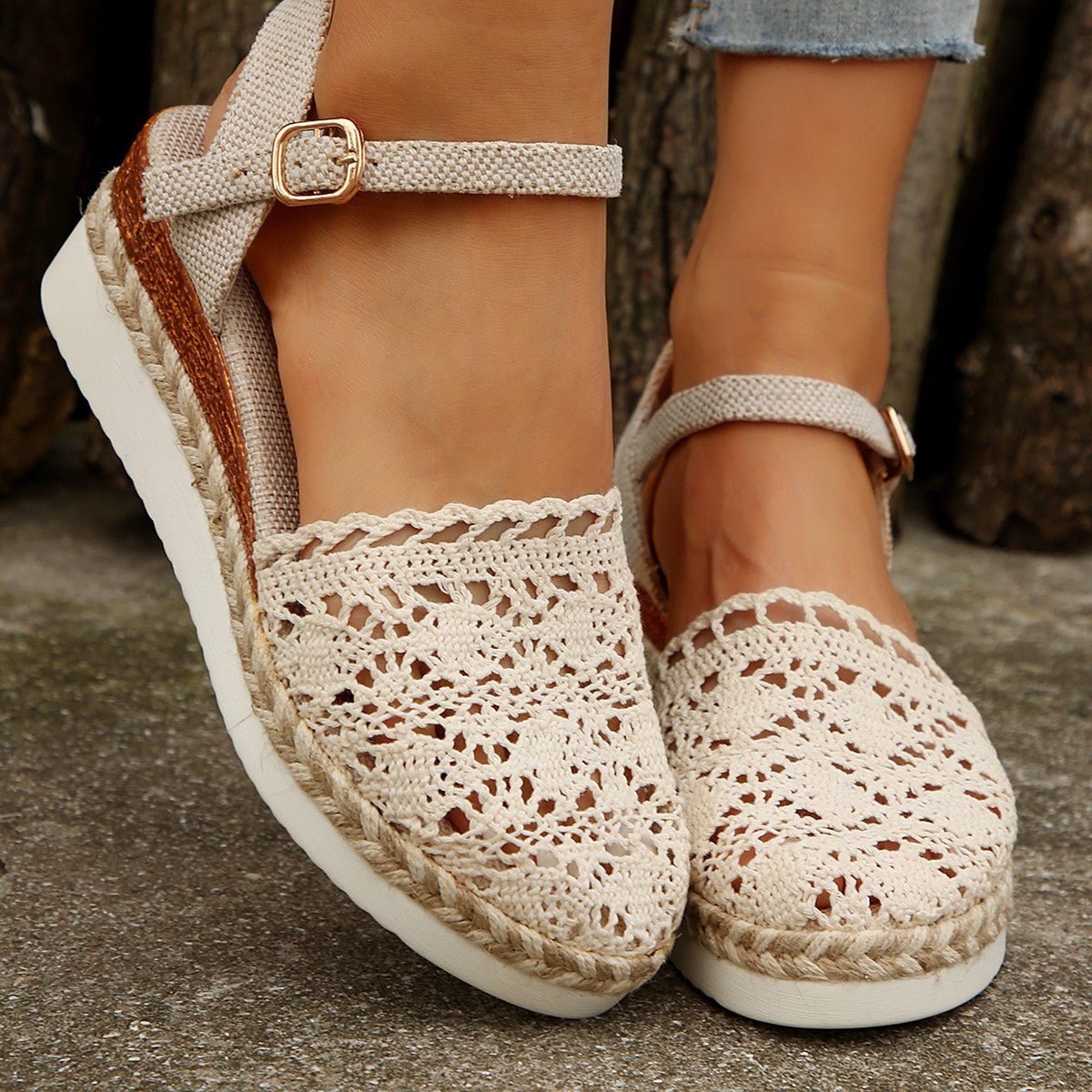 Women's Espadrille Wedge Sandal – Crochet Ankle Strap