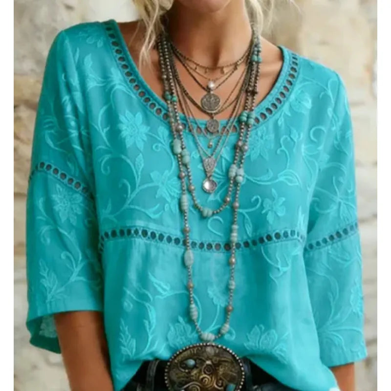 Women's Textured Top – 3D Floral Crewneck