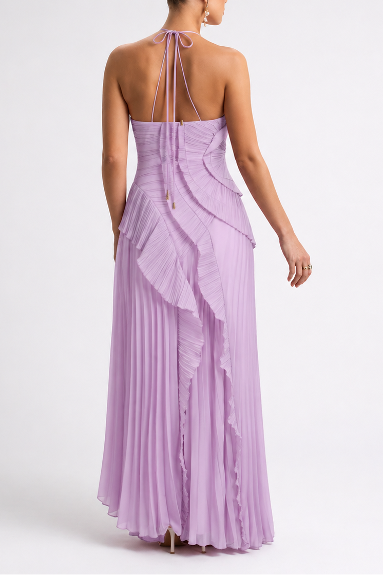 Women's Maternity Maxi Dress – Ruffled Open-Back Bodice