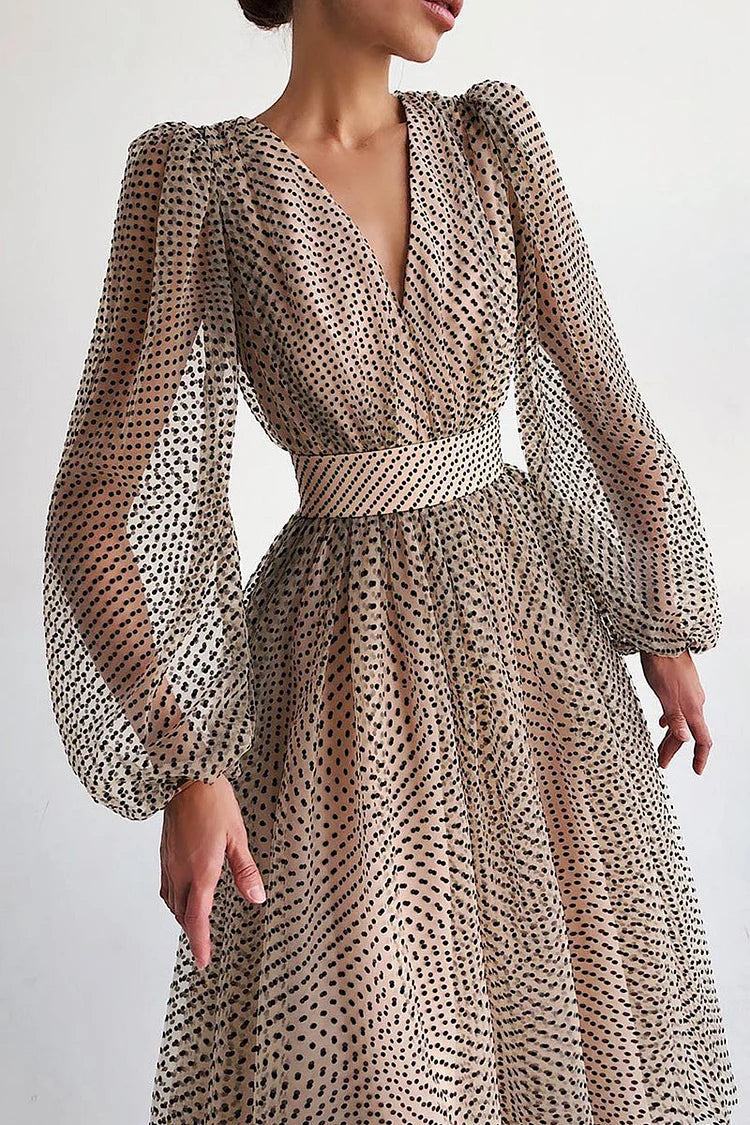 Women's Wrap Midi Dress – Polka Dot Balloon Sleeve