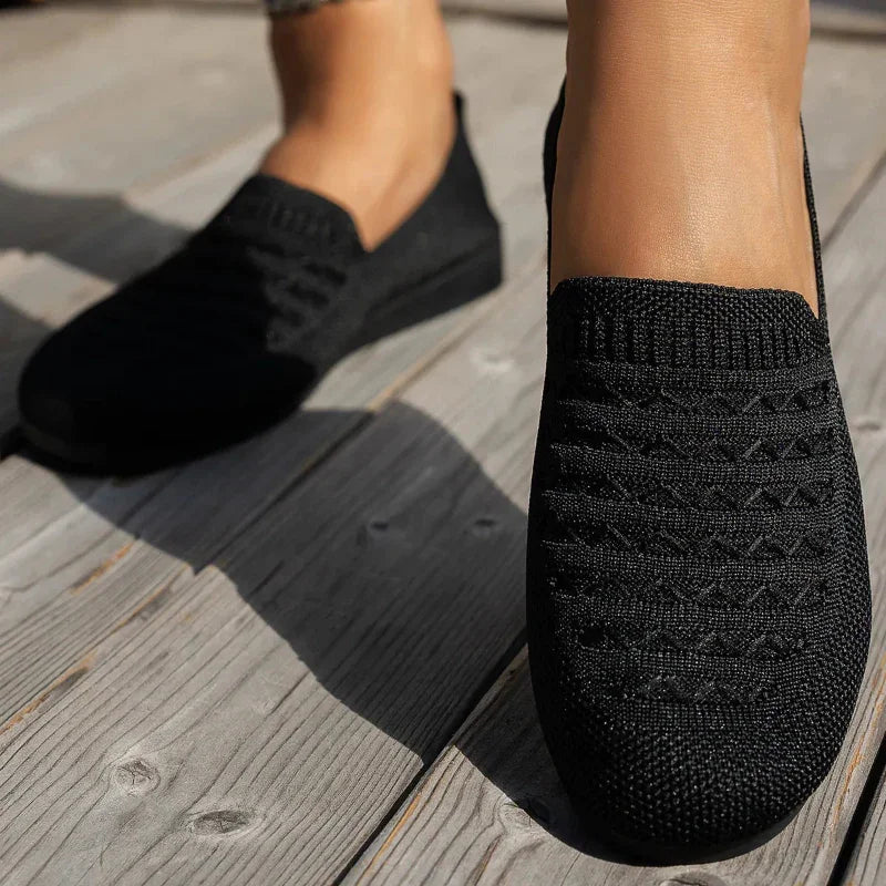 Women's Knit Slip-On Loafers – Round Toe Flat Sole