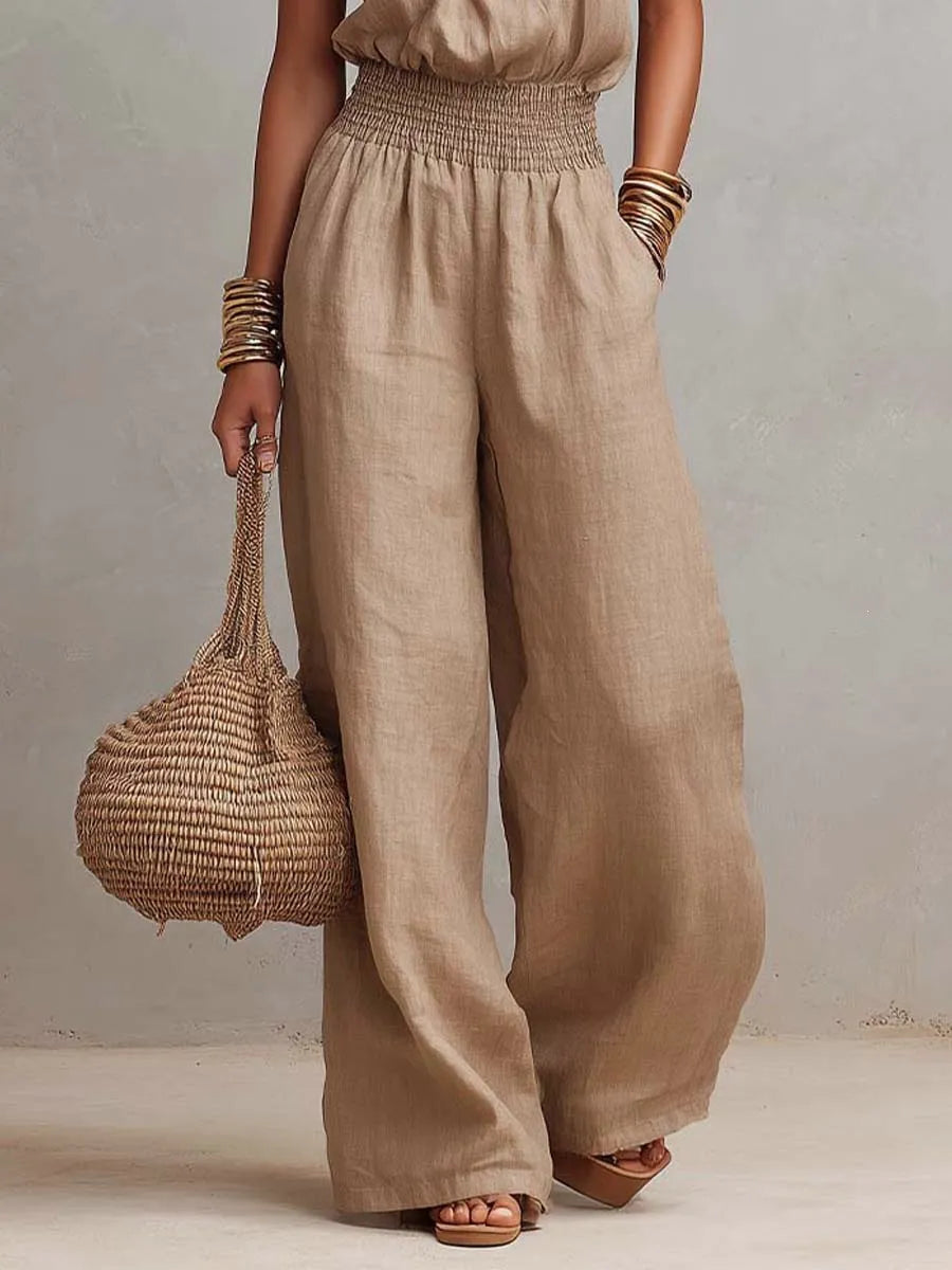 Women's Halter Neck Jumpsuit – Smocked Waist Wide Leg