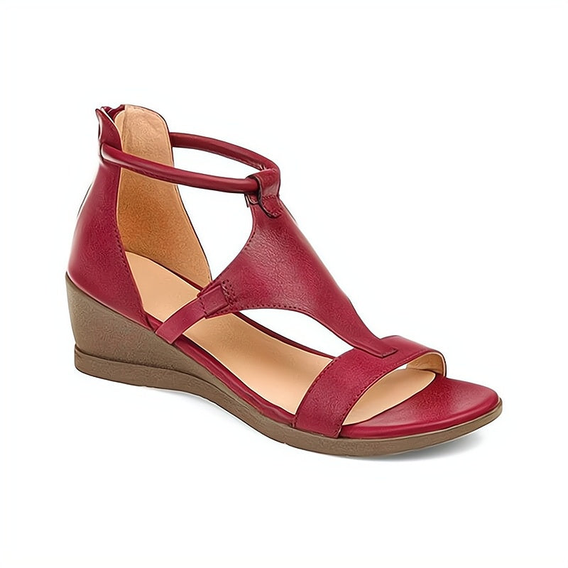 Women's Wedge Sandal – Strappy Back-Zip Design