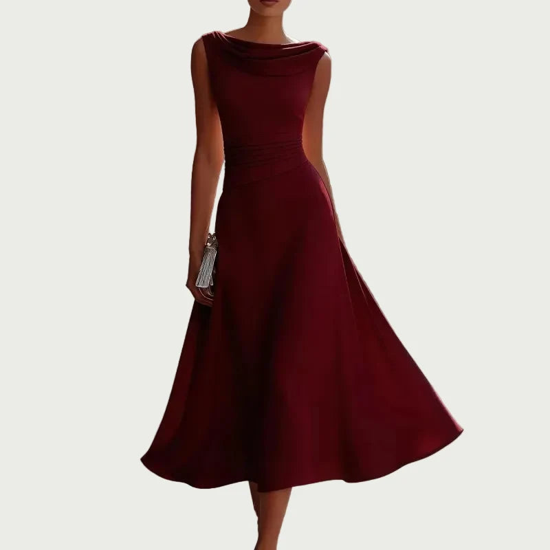 Women's Chiffon Midi Dress – Boat Neck Evening Cut