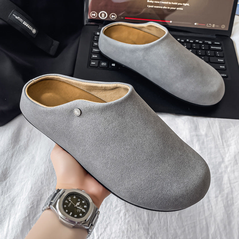 Men's Suede Slip-On Mule – Closed Toe Stud Detail