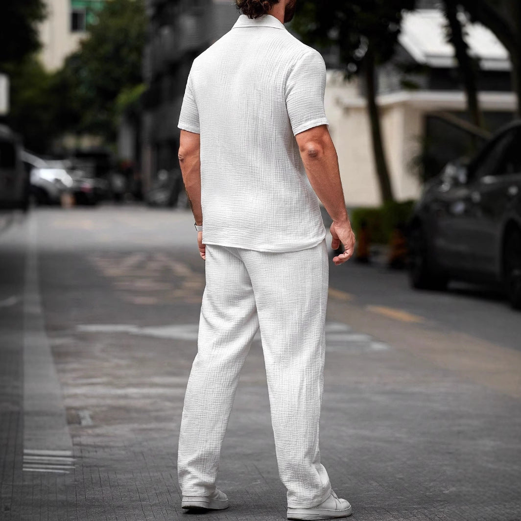 Men's Two-Piece Set – Camp Collar Shirt and Pants