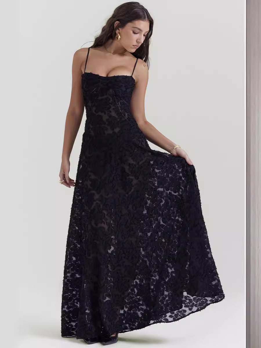 Women's Lace Maxi Dress – Sweetheart Neck Slip-Lined