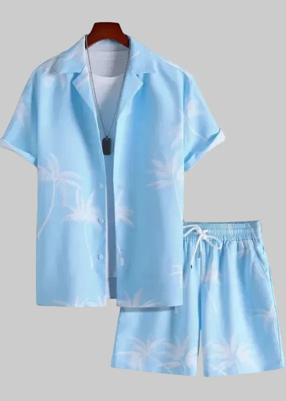 Men's Two-Piece Shirt and Shorts Set – Palm Print