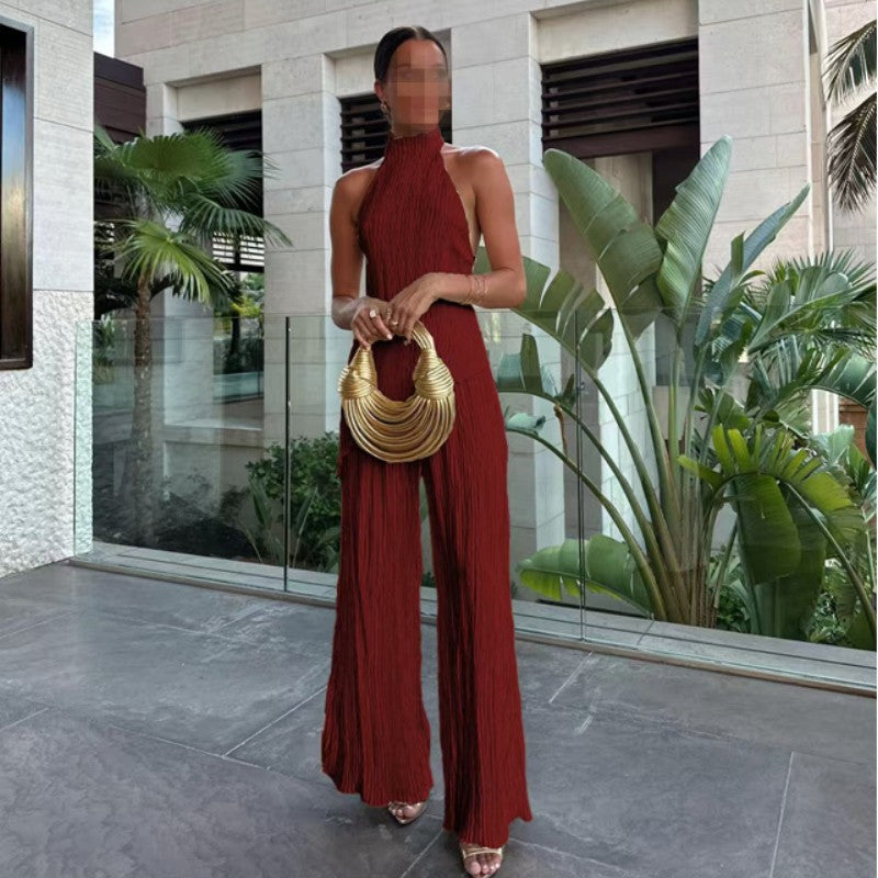 Women's Halter Top and Wide-Leg Pants Set – Matching Two-Piece