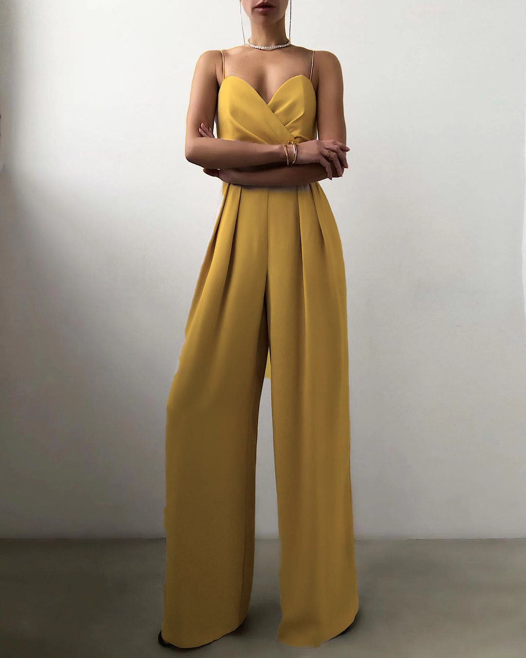 Women's Wide-Leg Jumpsuit – Sweetheart Neck High Waist