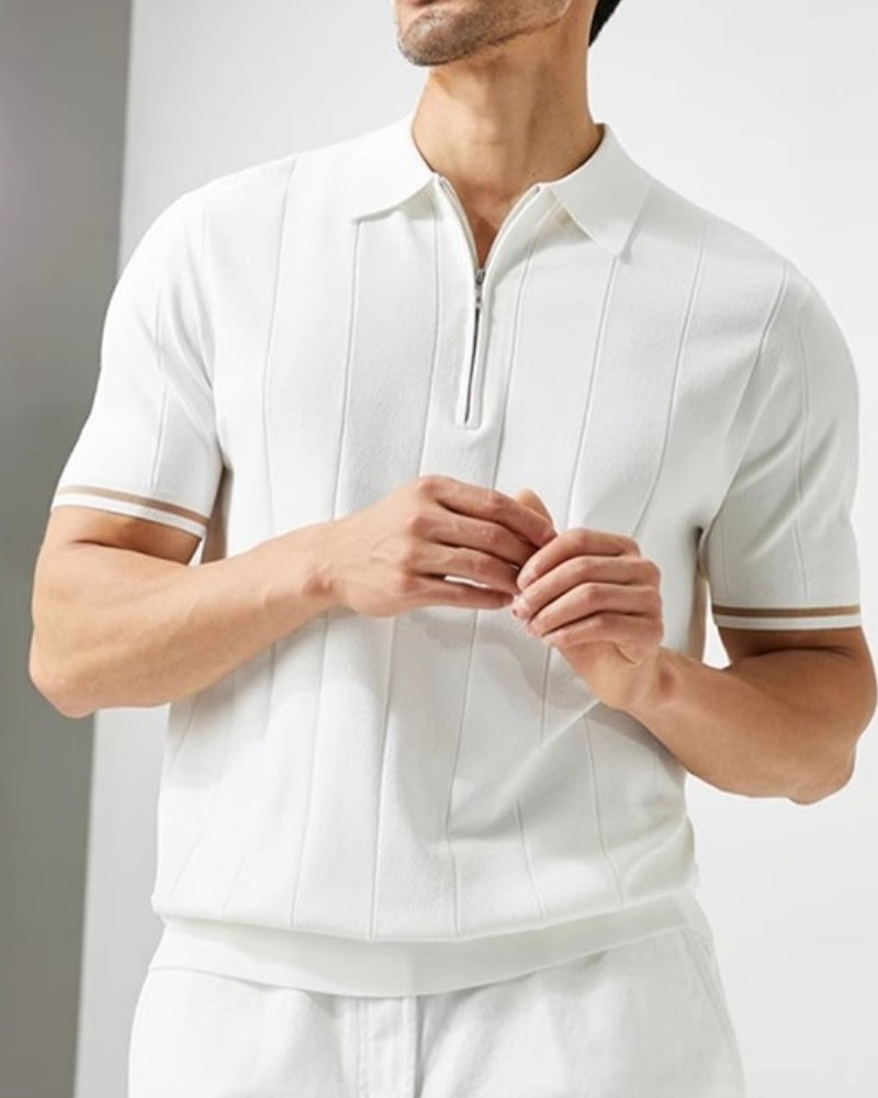 Men's Knit Polo – Striped Zip Placket