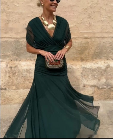 Women's Wrap Maxi Dress – Sheer Short Sleeves