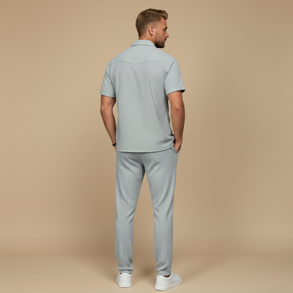Men's Waffle-Knit Shirt and Shorts Set – Relaxed Matching Fit