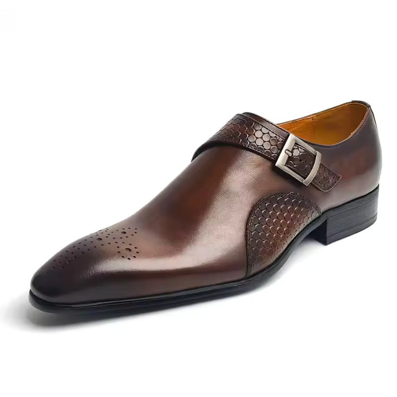 Men's Monk Strap Dress Shoe – Carved Leather Pointed Toe