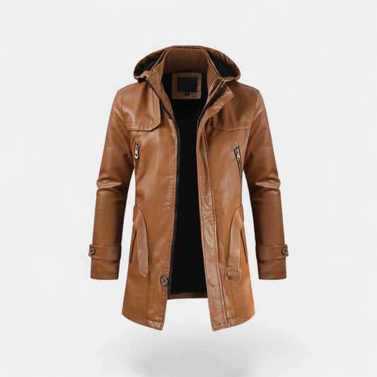 Men's Faux Leather Trench Coat – Mid-Length Regular Fit
