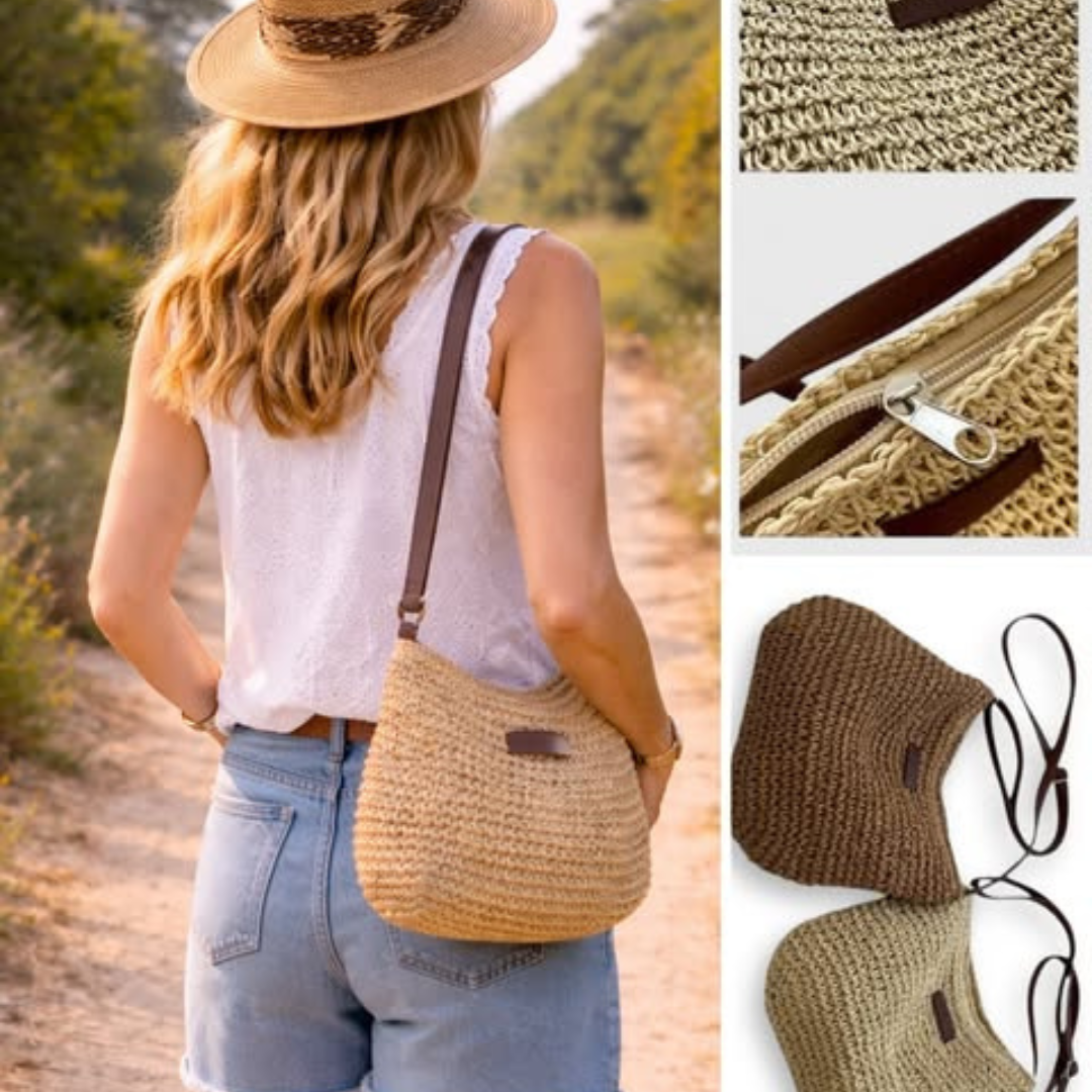 Women's Woven Straw Crossbody Bag – Adjustable Strap