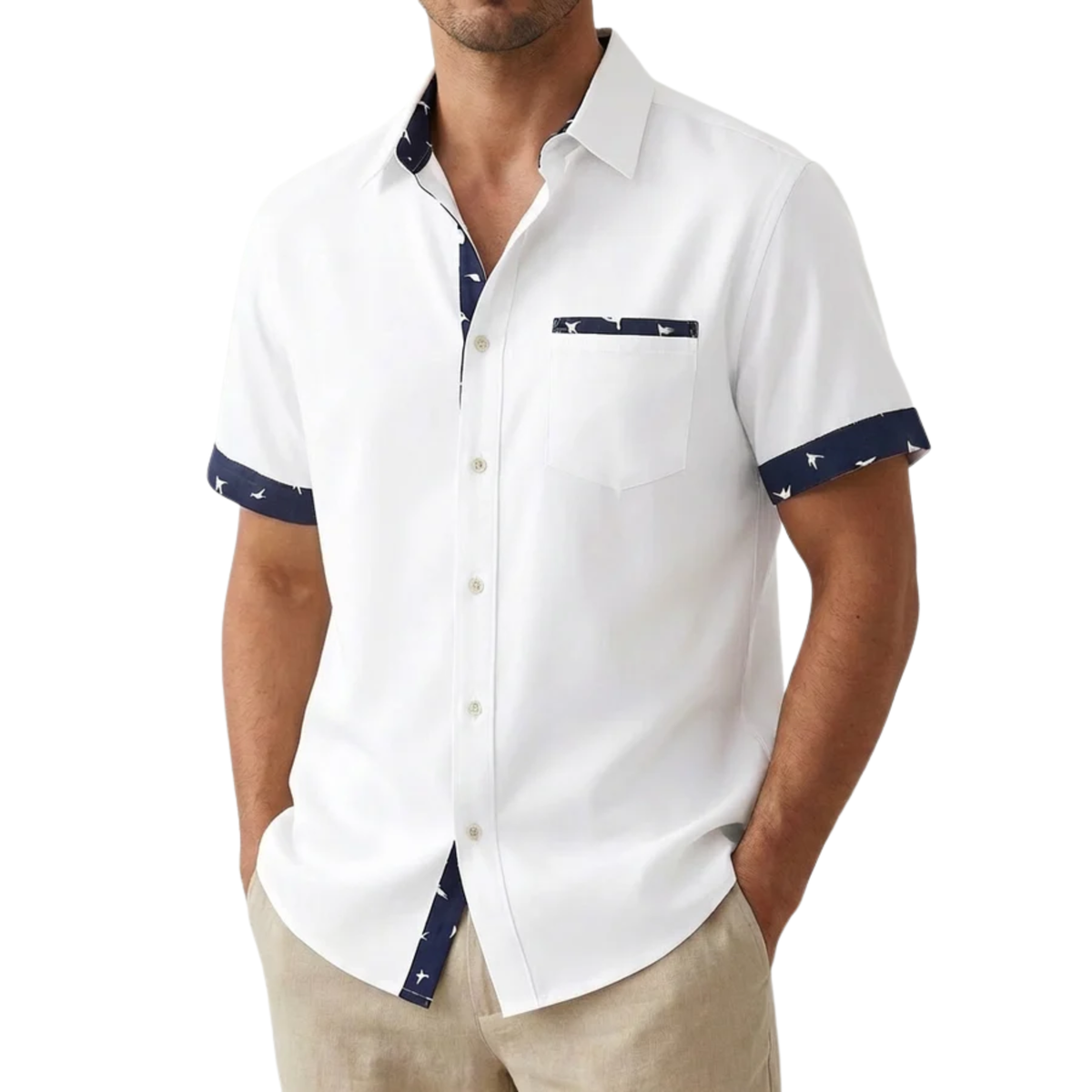 Men's Short-Sleeve Shirt – Contrast Printed Trim