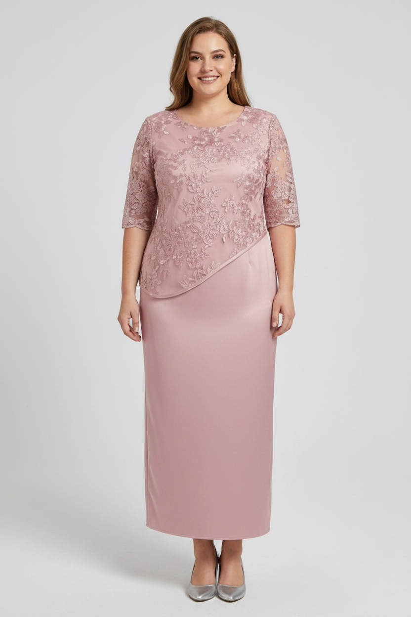 Women's Embroidered Midi Dress – Sheer Lace Sleeves