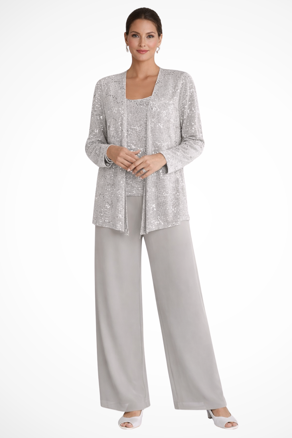 Women's Sequin Lace Suit Set – Three-Piece Wide-Leg