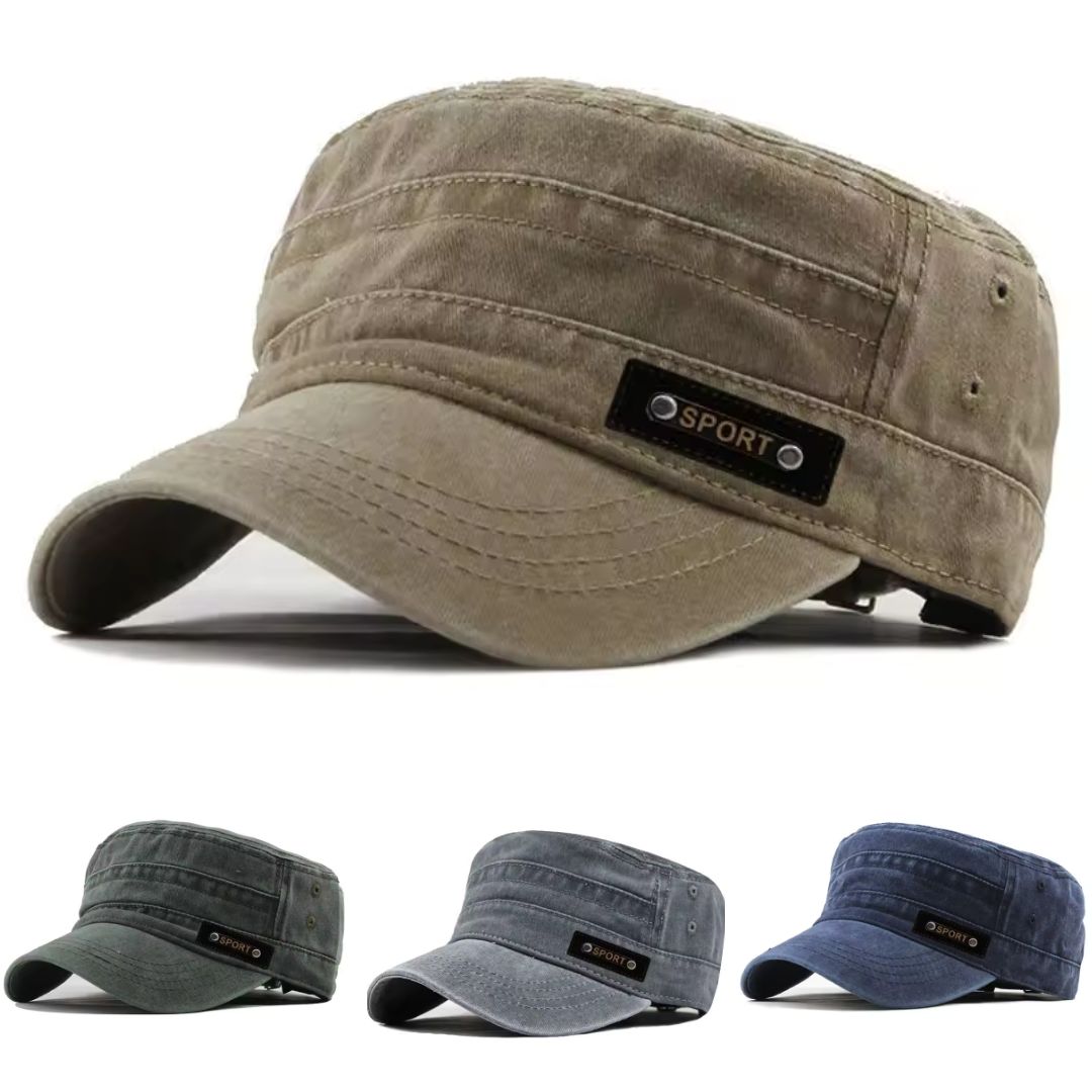 Men's Washed Cotton Cap – Flat-Top Vintage Patch