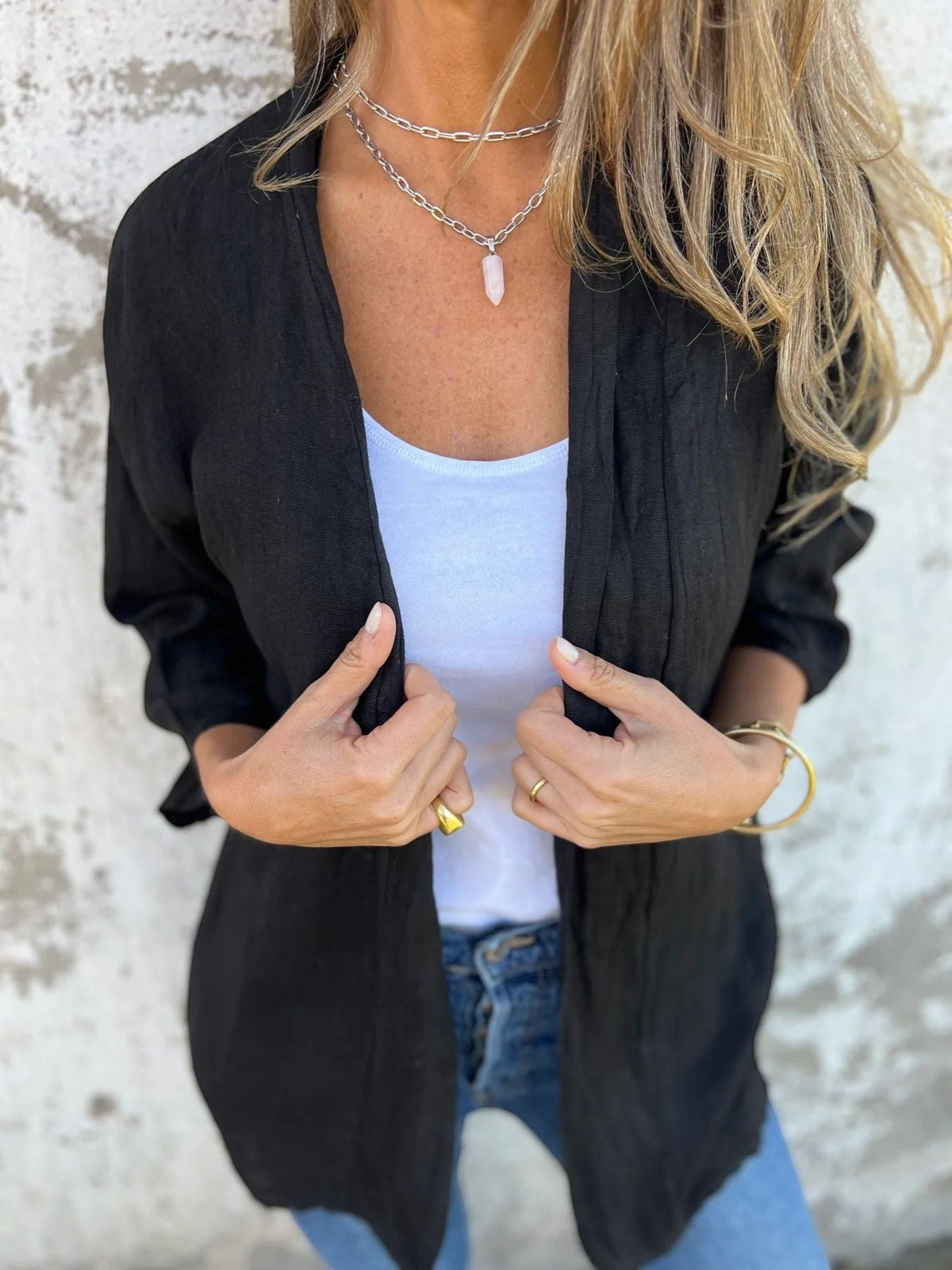 Women's Open-Front Cardigan – Three-Quarter Sleeve