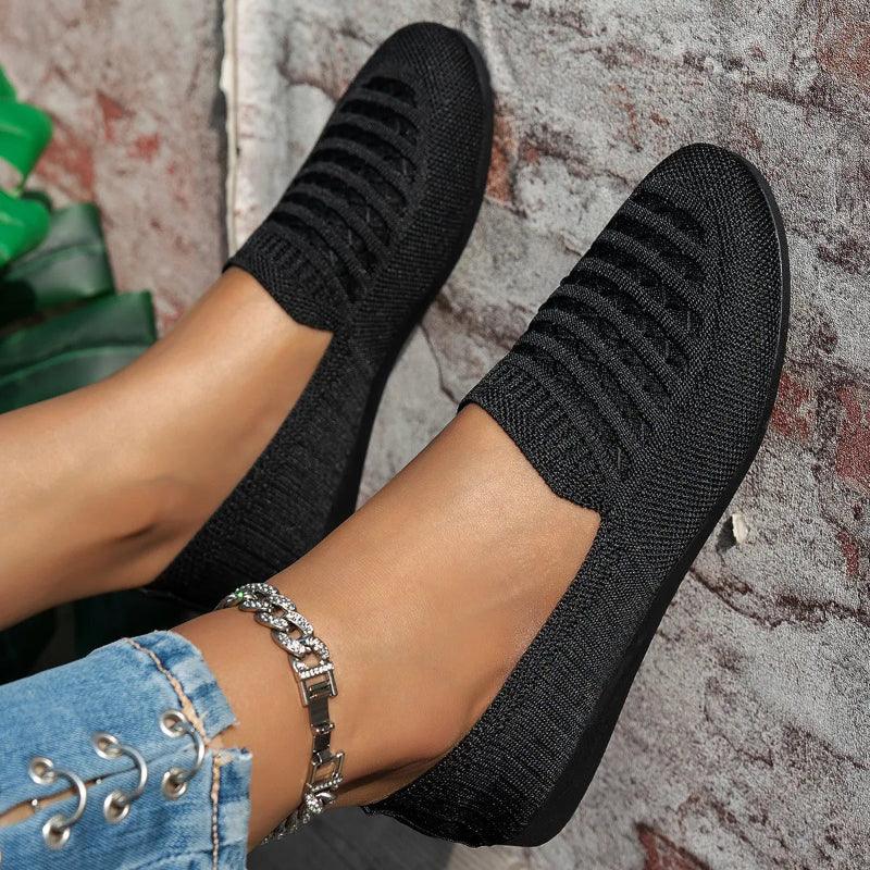 Women's Knit Slip-On Loafers – Round Toe Flat Sole