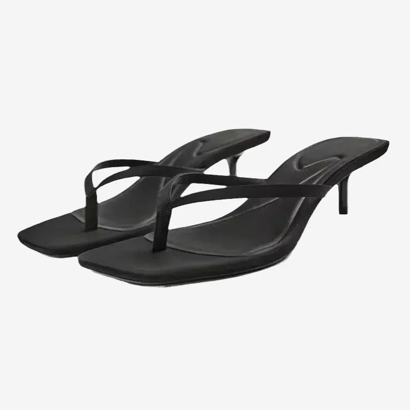 Women's Kitten Heel Sandal – Square Toe Slim Straps