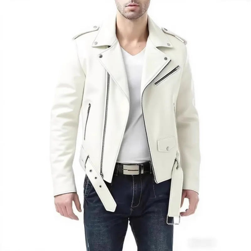 Men's Faux Leather Biker Jacket – Relaxed Bellows Pockets