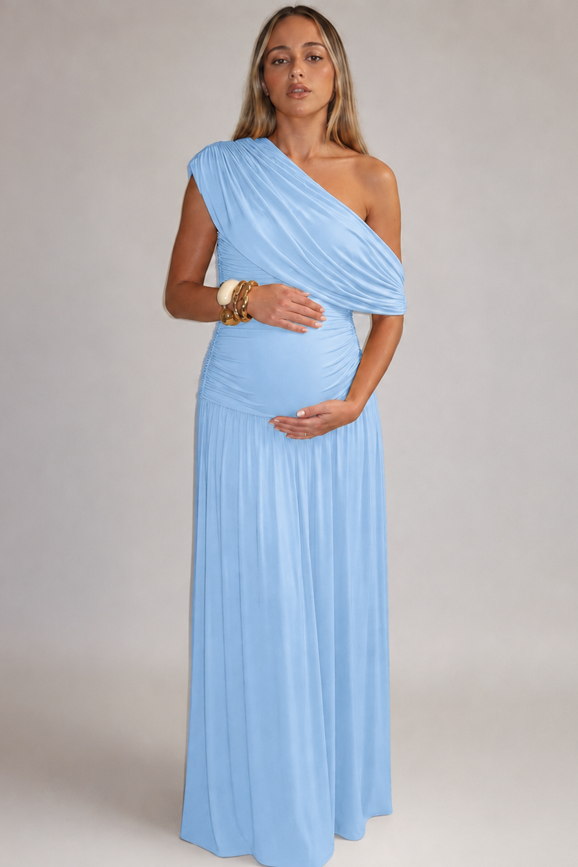 Women's Maternity Maxi Dress – Asymmetric Neckline
