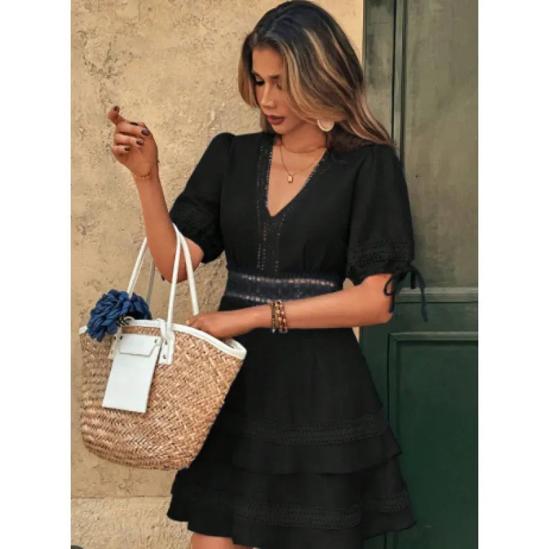 Women's Fit-and-Flare Mini Dress – Tiered Lace-Trim Skirt