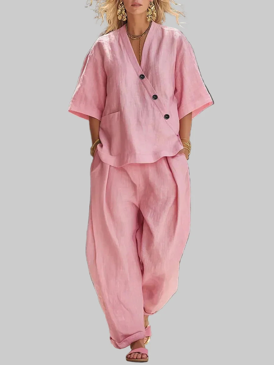 Women's Cotton-Linen Two-Piece Set – Balloon Leg Pants