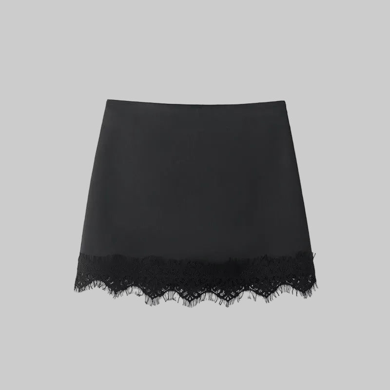 Women's High-Waisted Mini Skirt – Lace Trim Hem