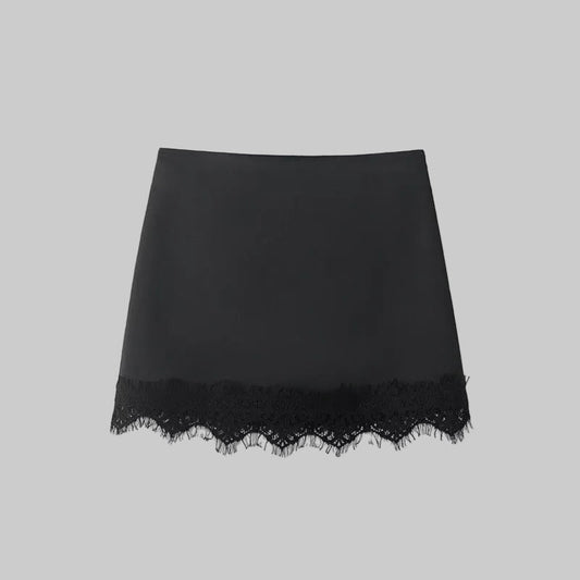 Women's High-Waisted Mini Skirt – Lace Trim Hem
