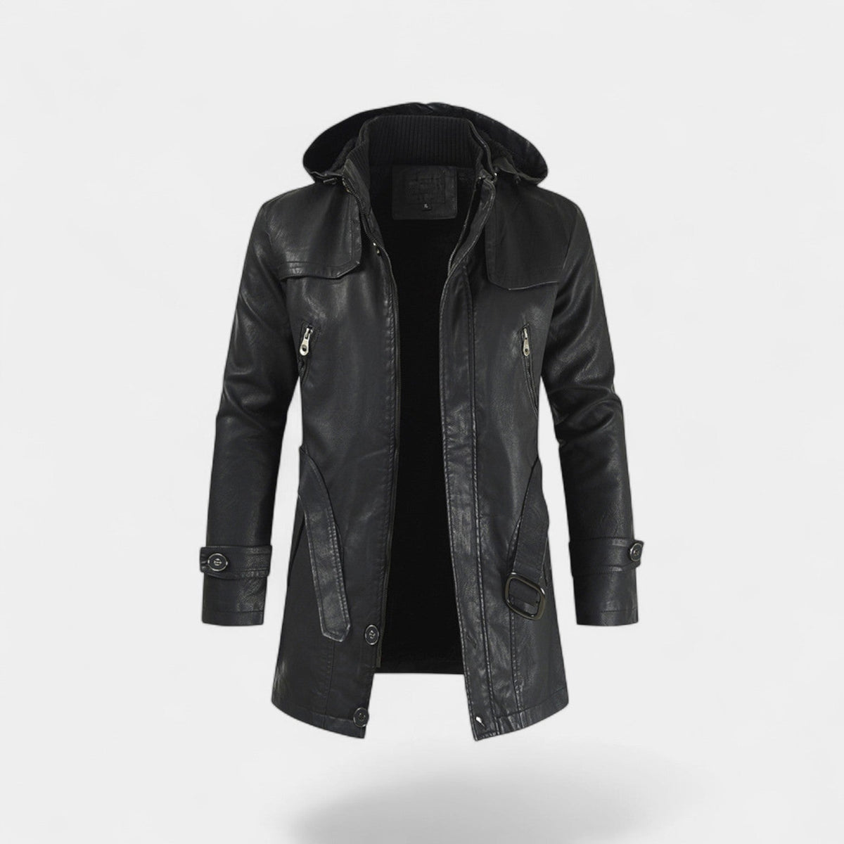 Men's Faux Leather Trench Coat – Mid-Length Regular Fit