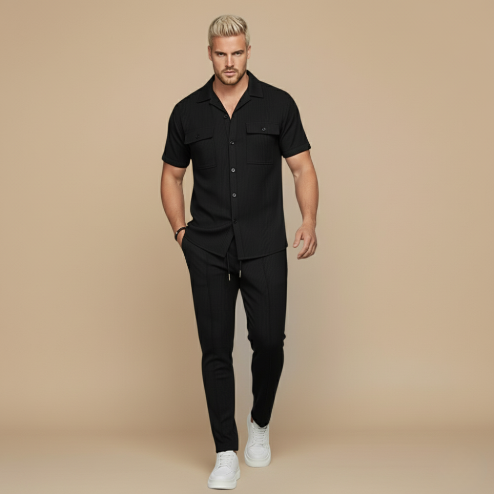 Men's Waffle-Knit Shirt and Shorts Set – Relaxed Matching Fit