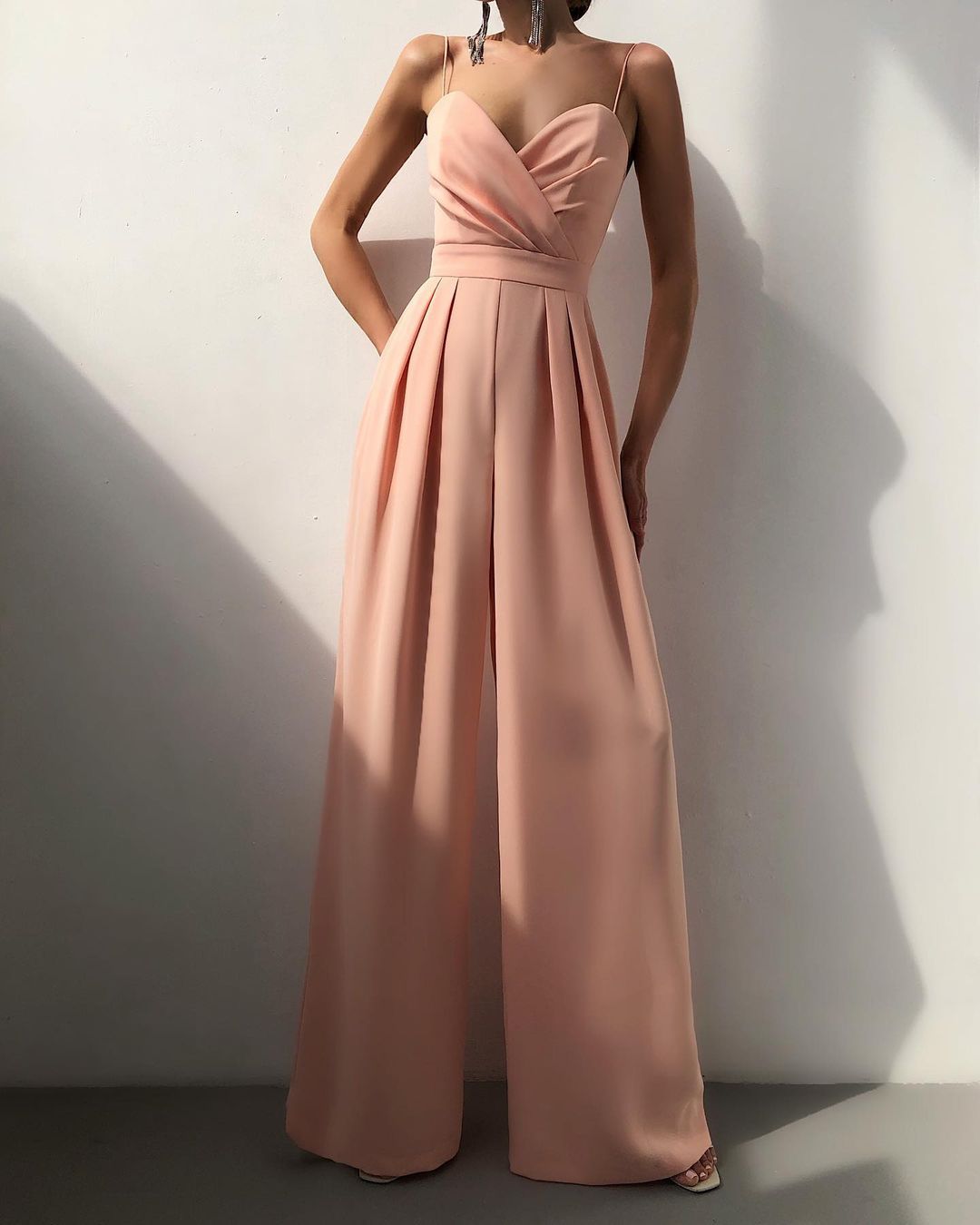 Women's Wide-Leg Jumpsuit – Sweetheart Neck High Waist