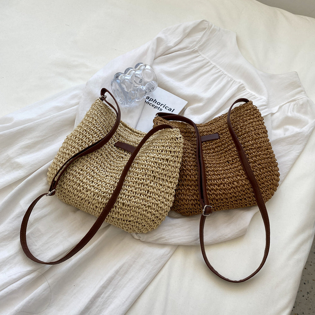 Women's Woven Straw Tote – Structured Square Zip Top