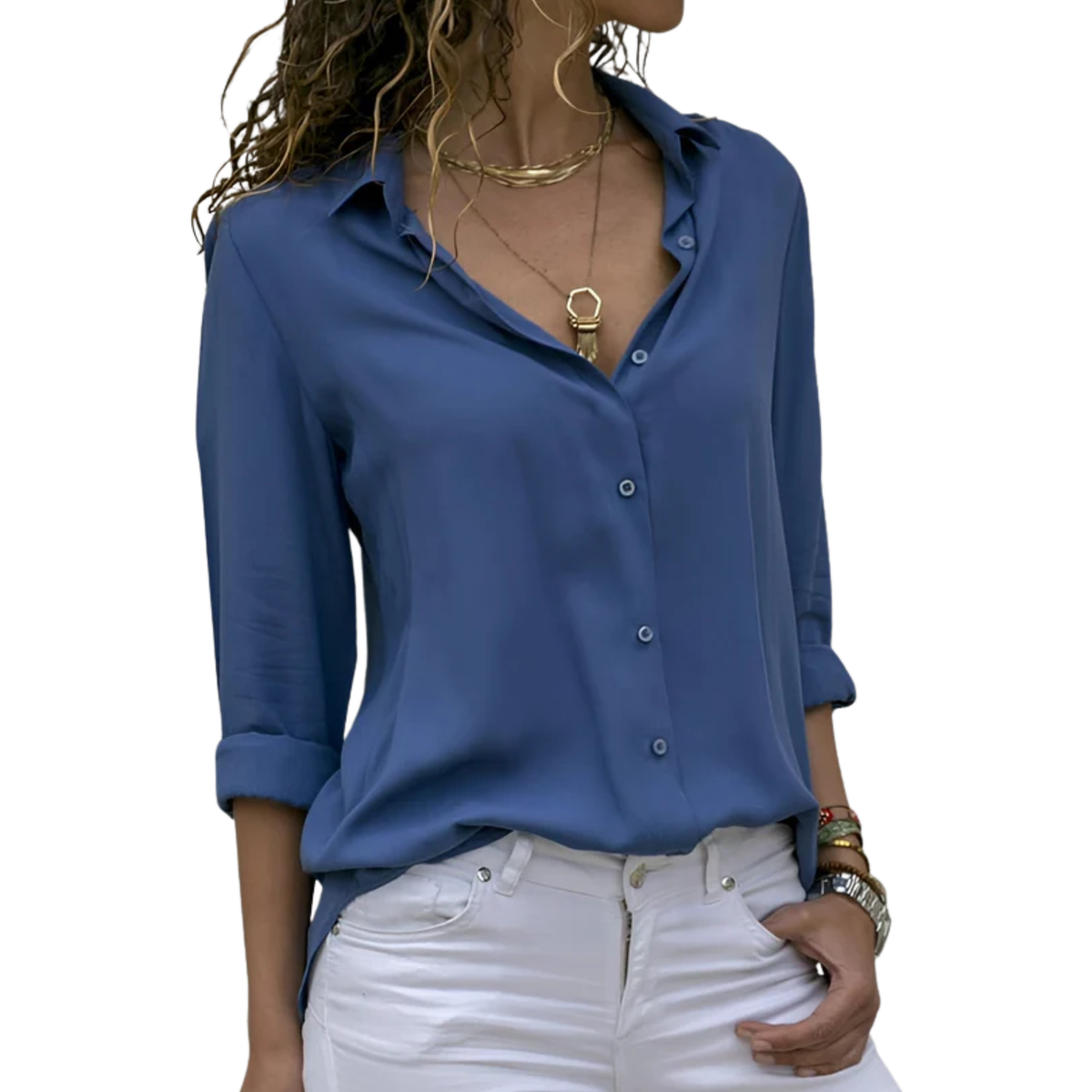 Women's Fluid V-Neck Shirt – Buttoned Long Sleeves