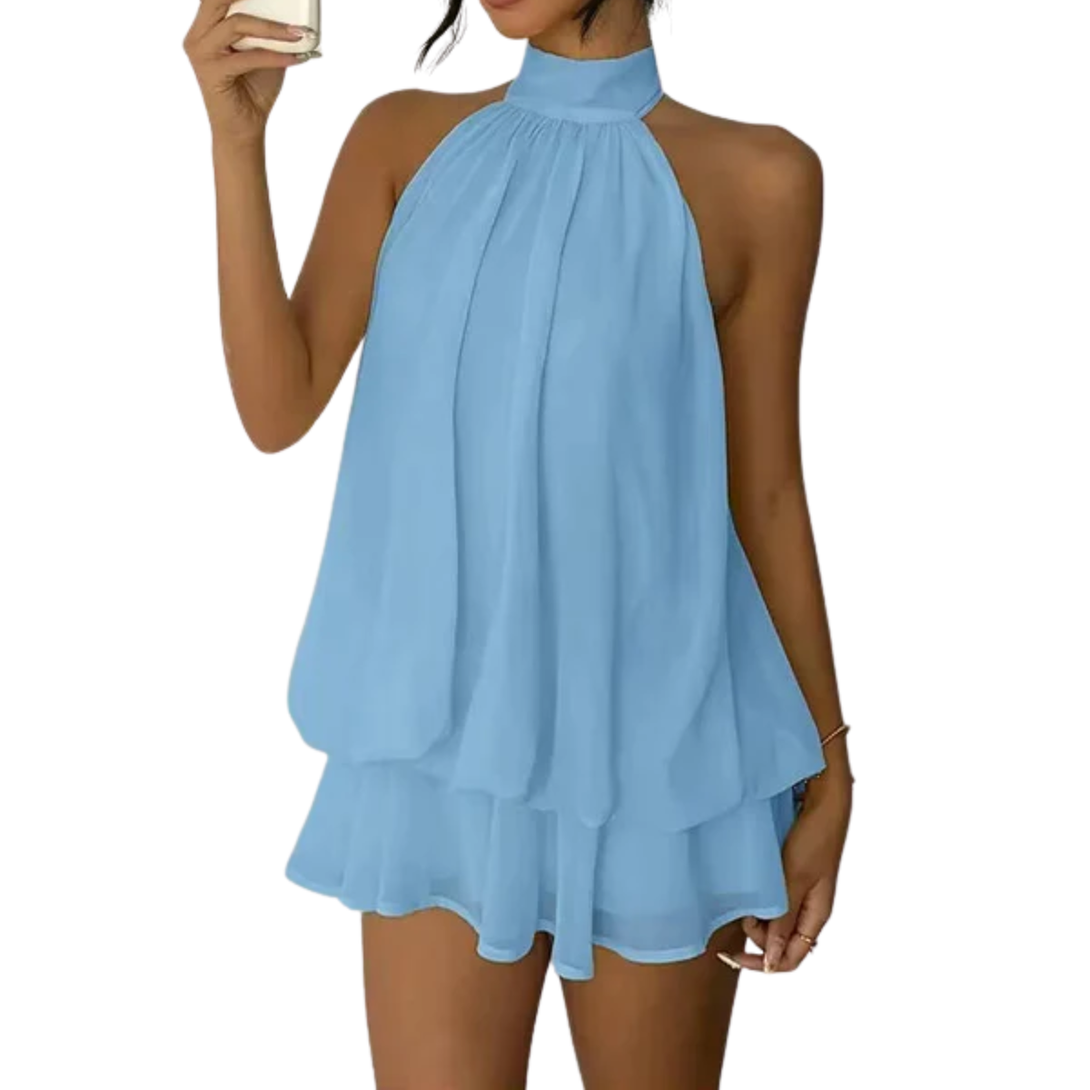 Women's Tiered Ruffle Mini Dress – Halter Open Back