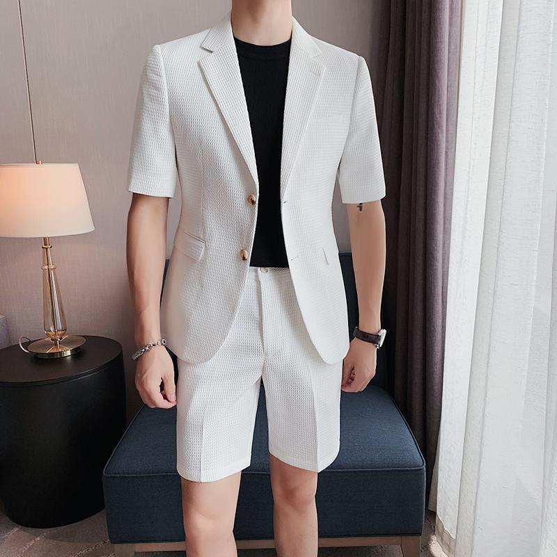 Men's Short Sleeve Blazer and Shorts Set – Notch Lapel Co-Ord