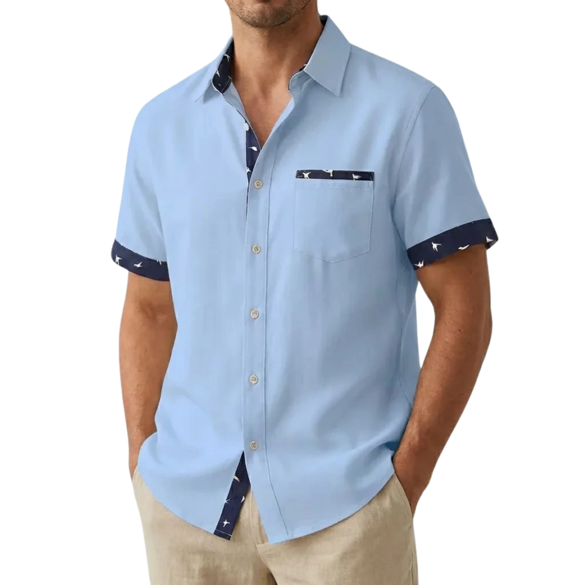 Men's Short-Sleeve Shirt – Contrast Printed Trim