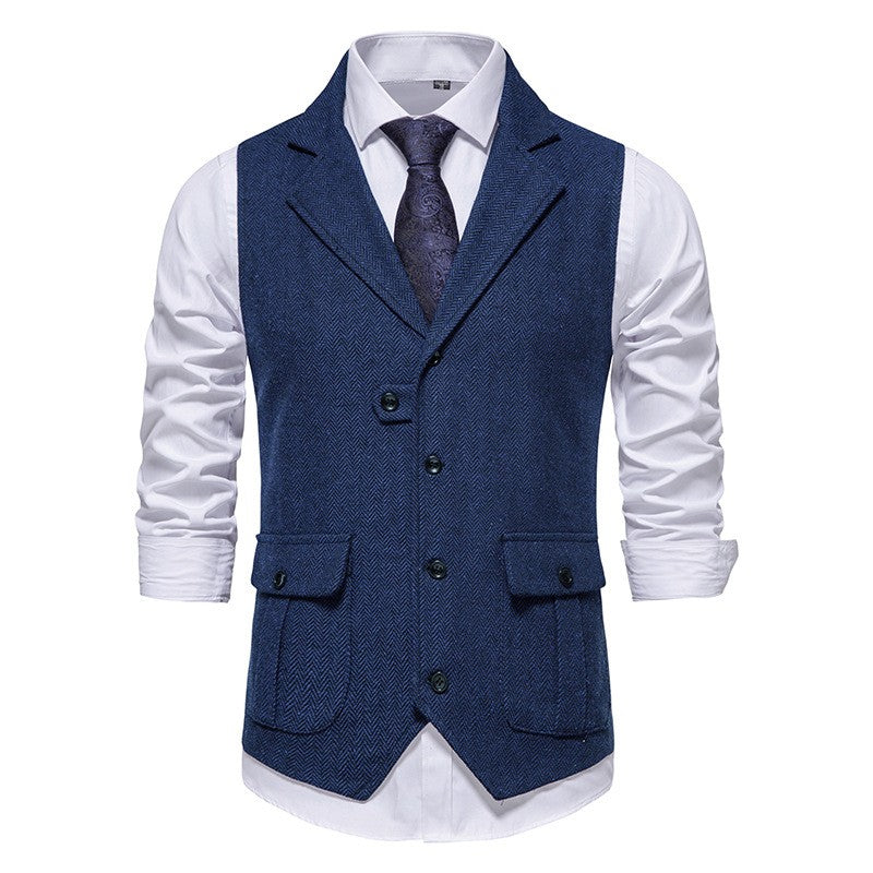 Men's Herringbone Vest – Tailored Single-Breasted Fit