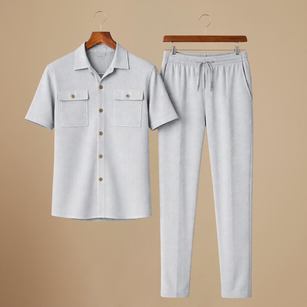 Men's Waffle-Knit Shirt and Shorts Set – Relaxed Matching Fit