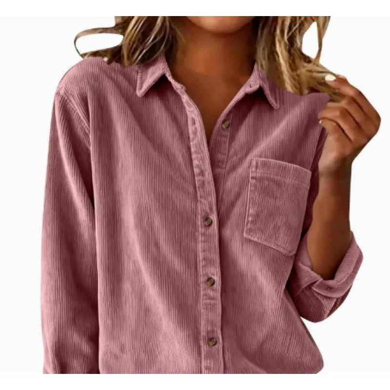 Women's Corduroy Overshirt – Striped Collar Relaxed Fit