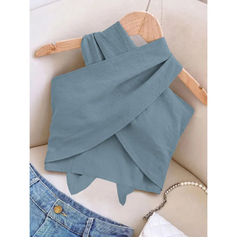 Women's Halter Crop Top – Crisscross Fitted Bodice
