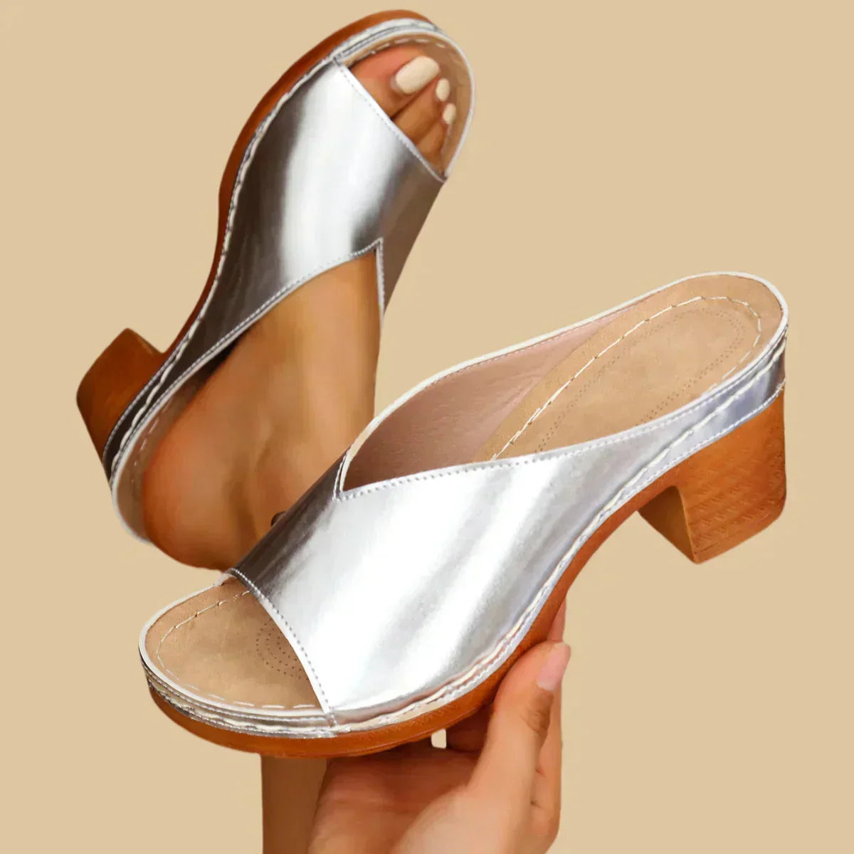 Women's Heeled Mule Sandals – Open-Back Slip-On