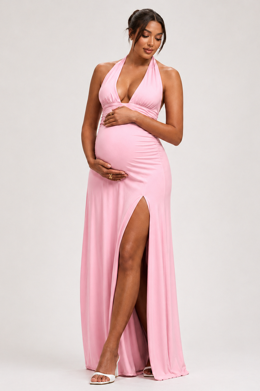 Women's Maternity Maxi Dress – Halter Neck Open Back