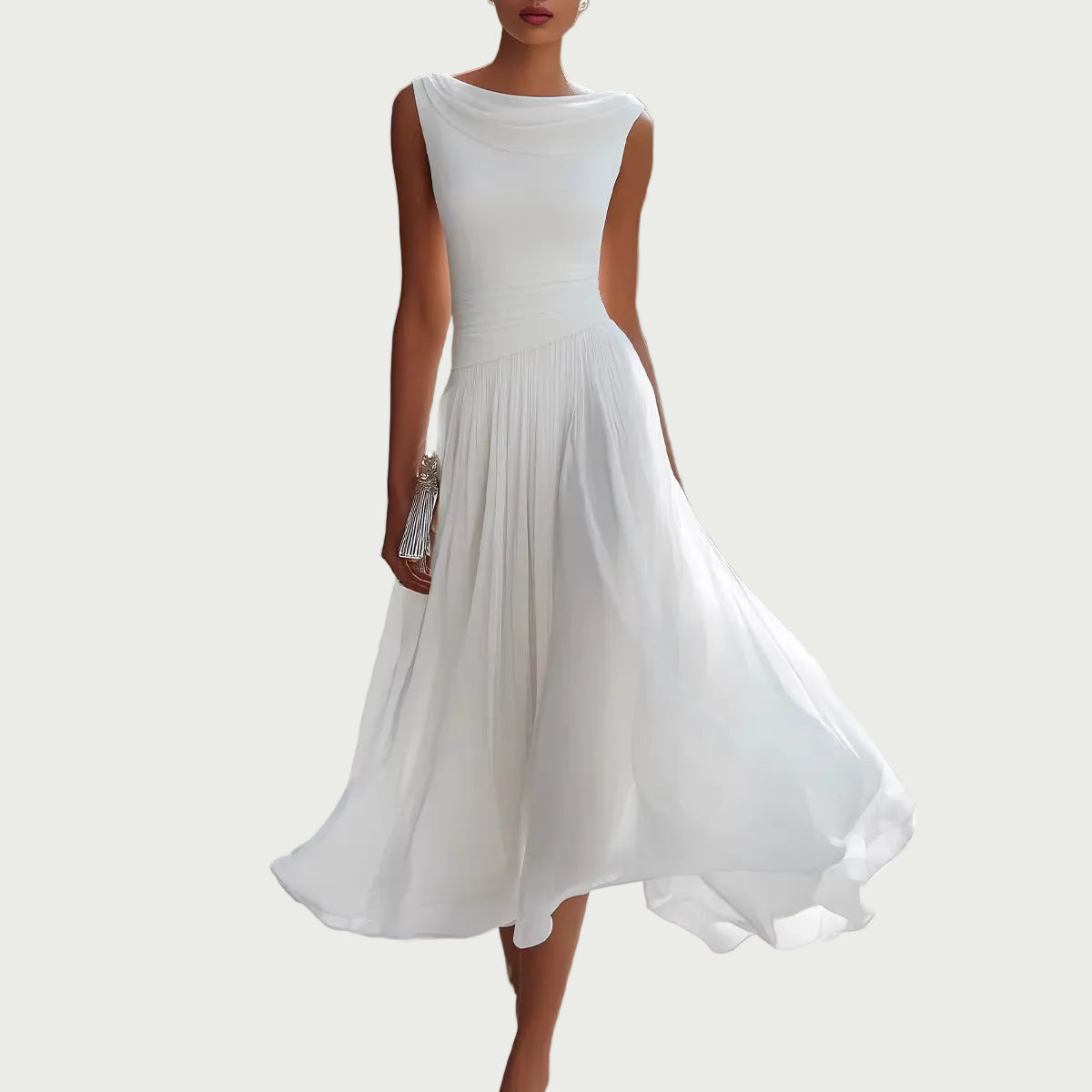 Women's Chiffon Midi Dress – Boat Neck Evening Cut