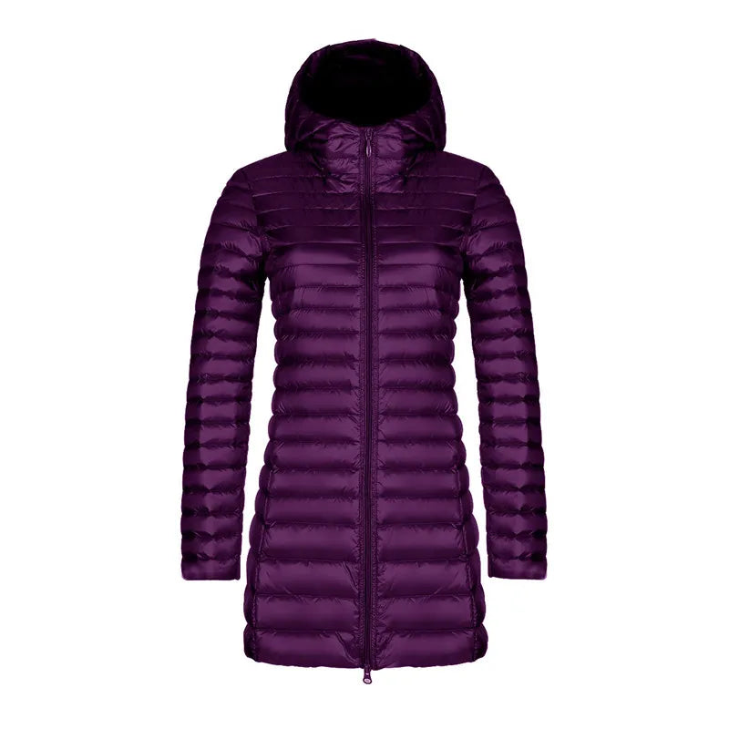 Women's Quilted Puffer Coat – Hooded Slim Mid-Length