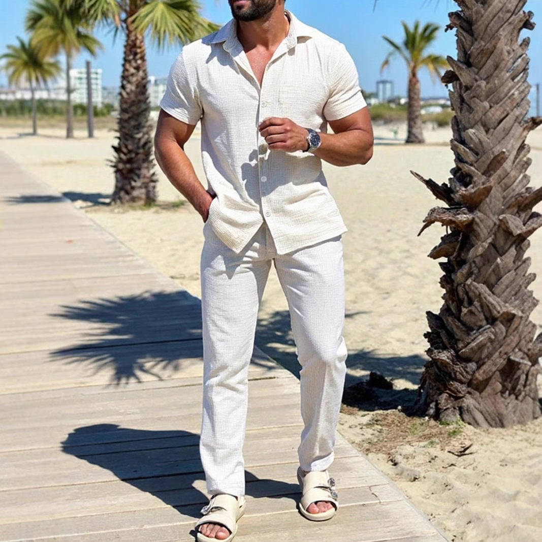 Men's Two-Piece Set – Camp Collar Shirt and Pants
